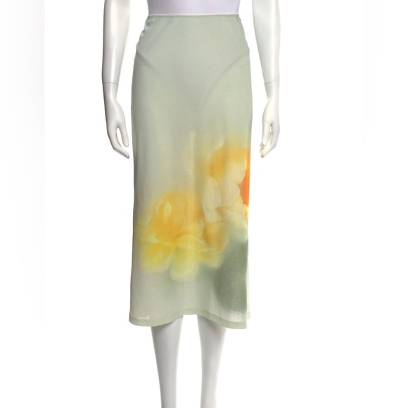 NWT Naya Rea Teodora Floral Printed Green Yellow Midi Skirt - Picture 1 of 6